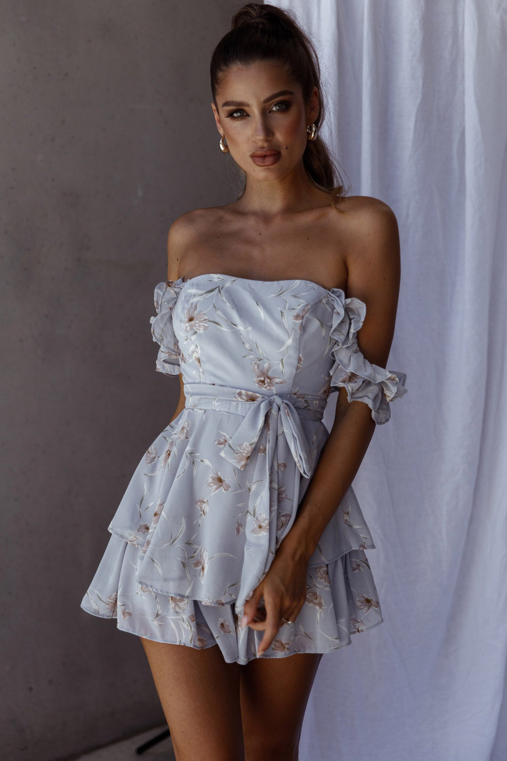 Verona Off-Shoulder Romper Floral Print Blue by Selfie Leslie