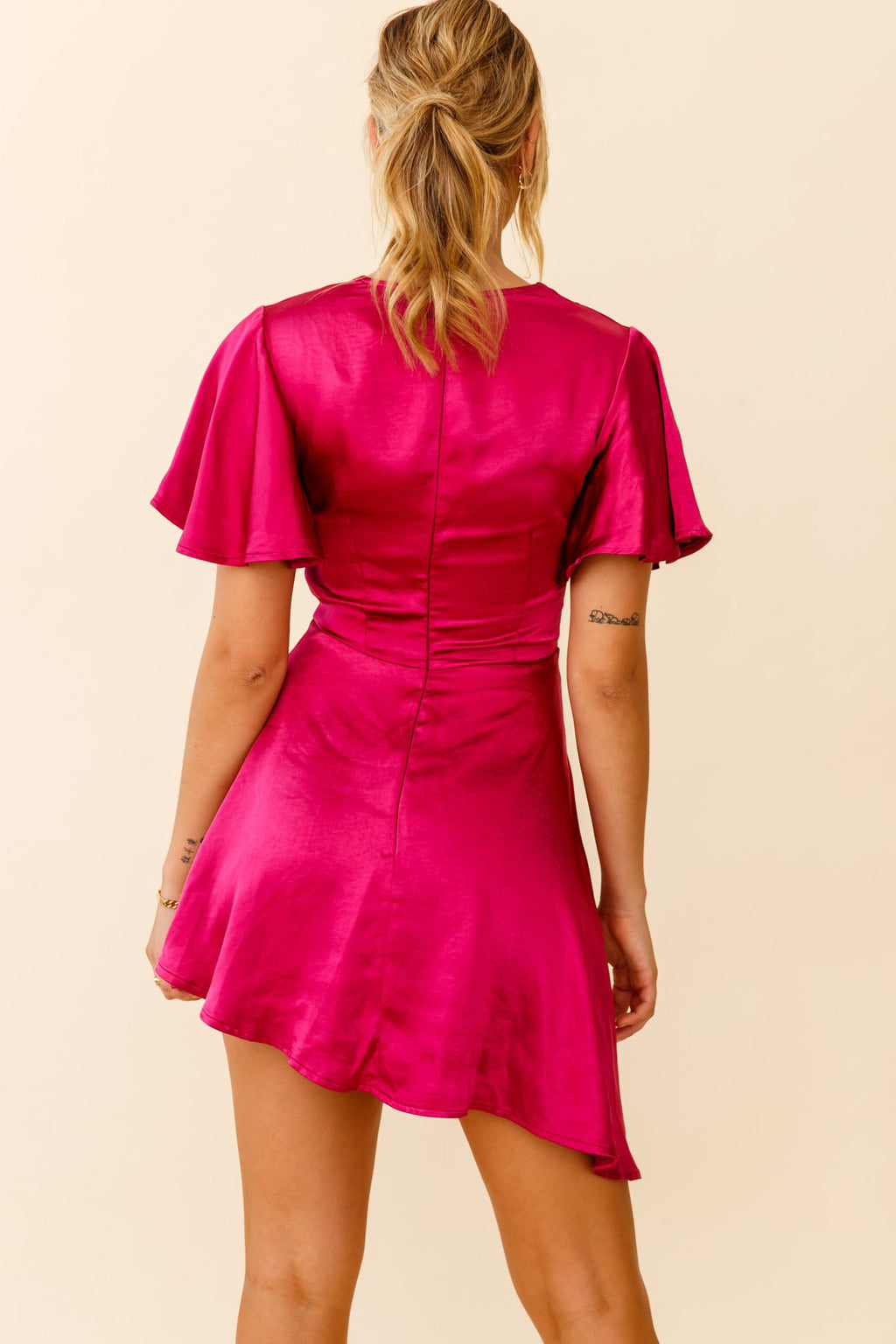 Sydney Angel Sleeve Cowl Neck Satin Dress Plum by Selfie Leslie