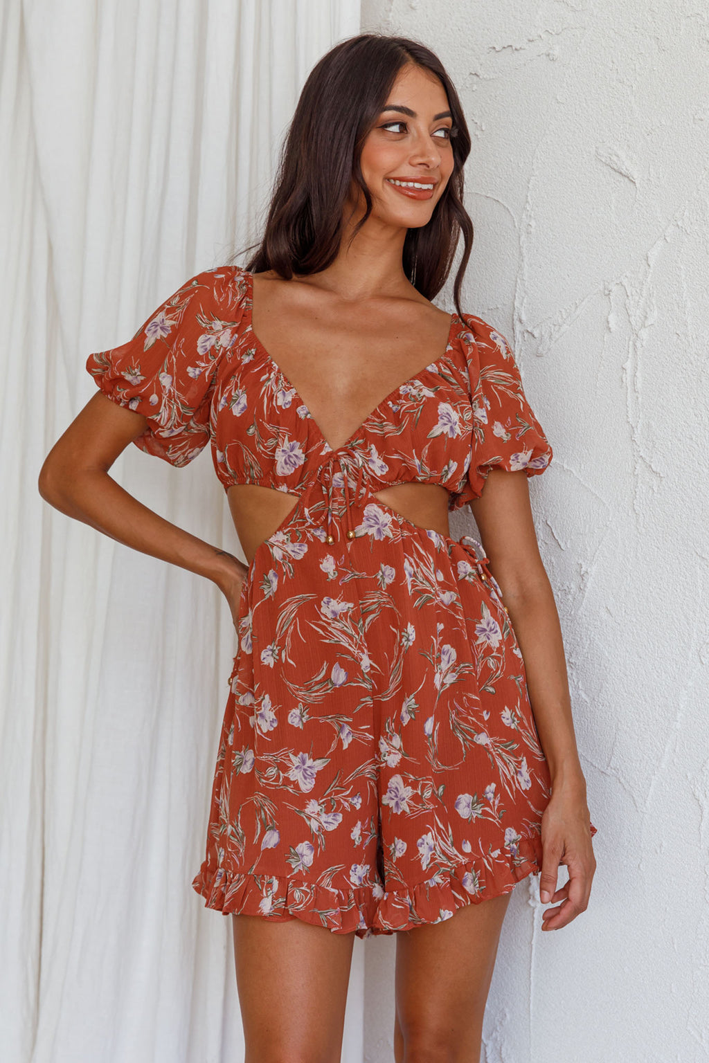 Fancy Free Cut-Out Waist Romper Floral Rose by Selfie Leslie Australia