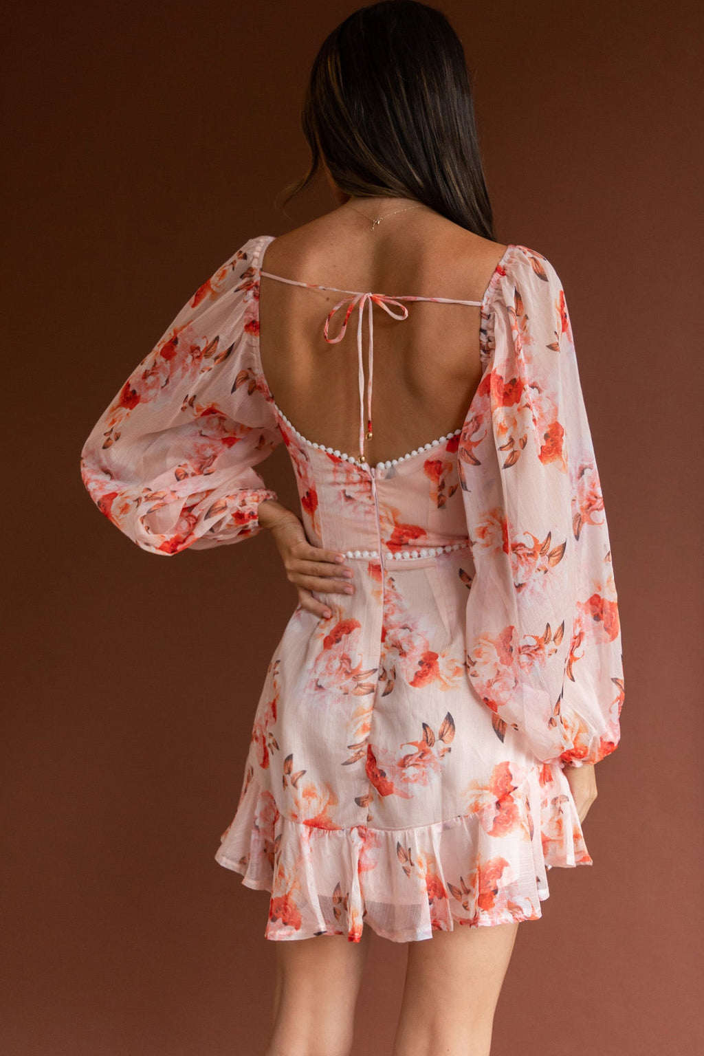Catch Feelings Sweetheart Neckline Dot Trim Dress Rose Print Orange by Selfie Leslie