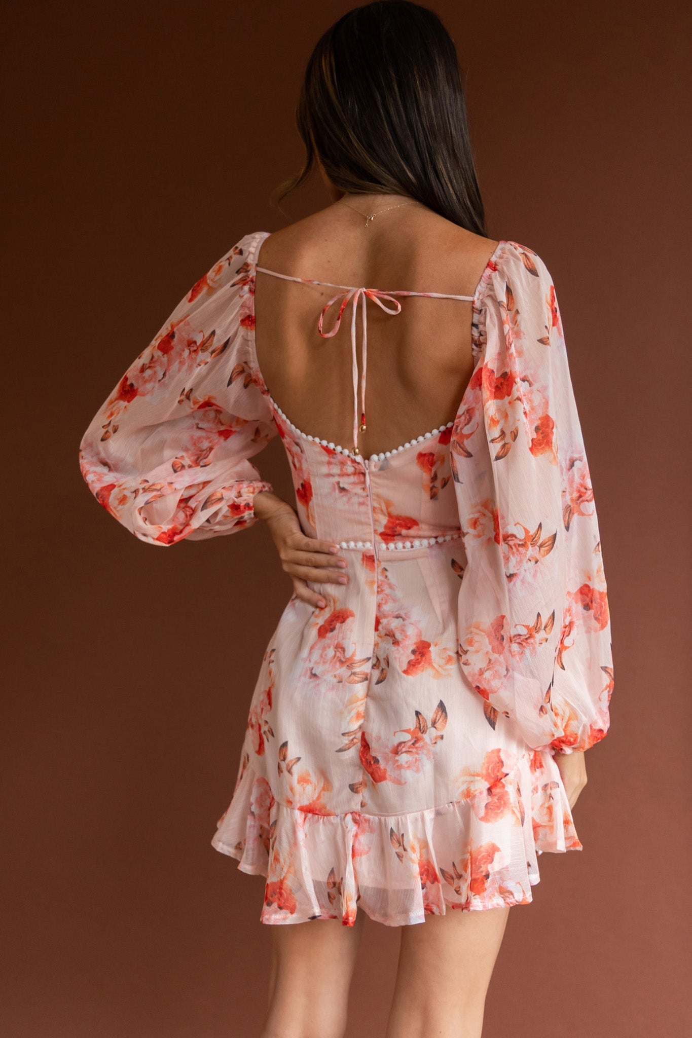 Catch Feelings Sweetheart Neckline Dot Trim Dress Rose Print Orange by Selfie Leslie