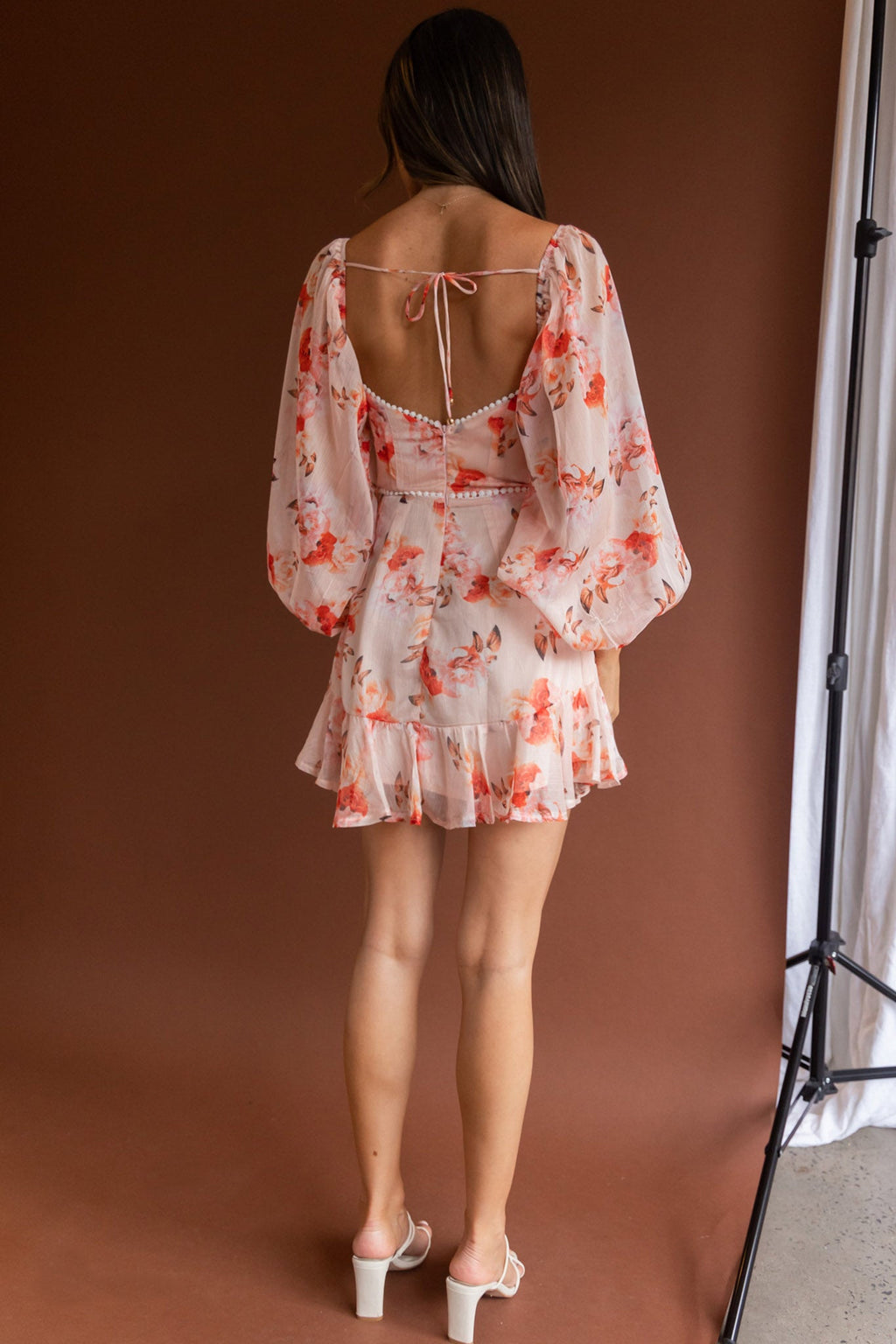 Catch Feelings Sweetheart Neckline Dot Trim Dress Rose Print Orange by Selfie Leslie