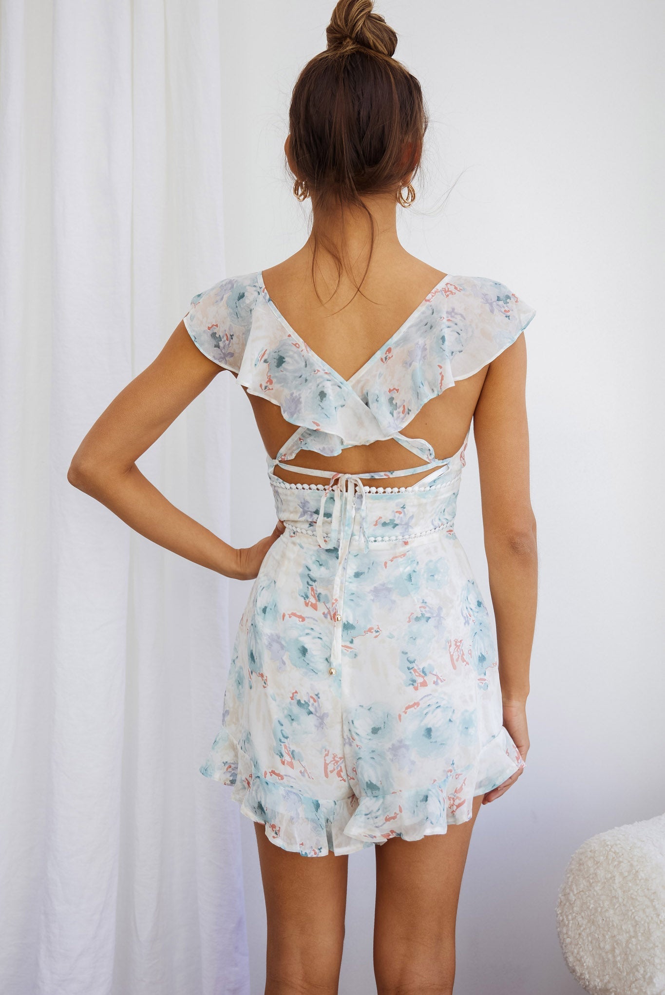 Catch Feelings Ruffle Strap Romper Floral Blush by Selfie Leslie