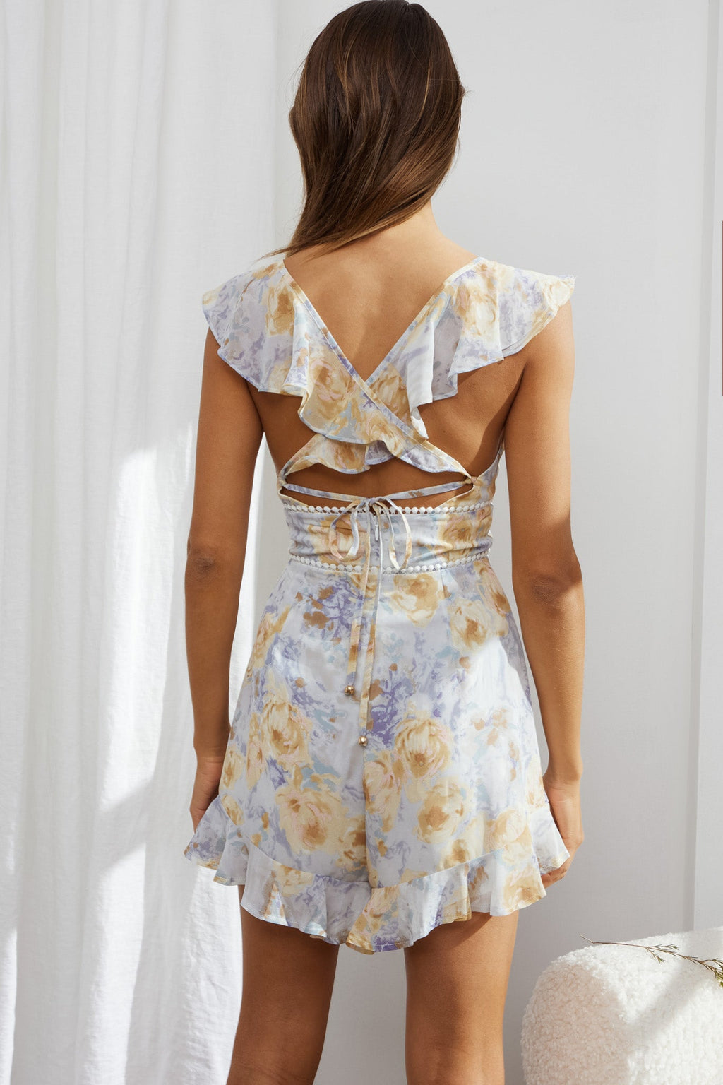 Catch Feelings Ruffle Strap Romper Floral Ink by Selfie Leslie