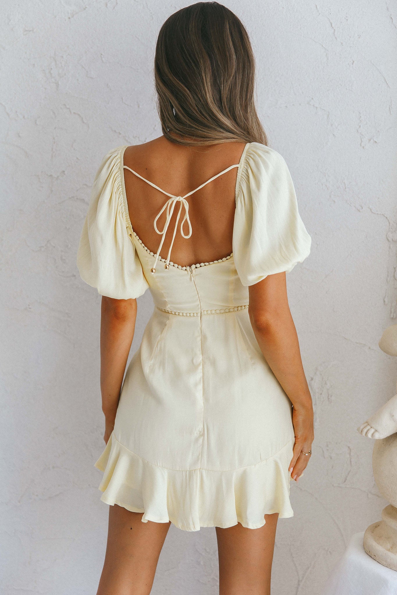 Catch Feelings Sweetheart Neckline Puff Sleeeve Dot Trim Dress Yellow by Selfie Leslie