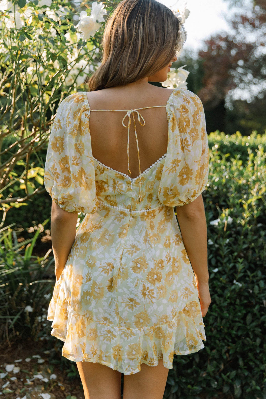 Catch Feelings Sweetheart Neckline Dot Trim Dress Floral Print Yellow by Selfie Leslie