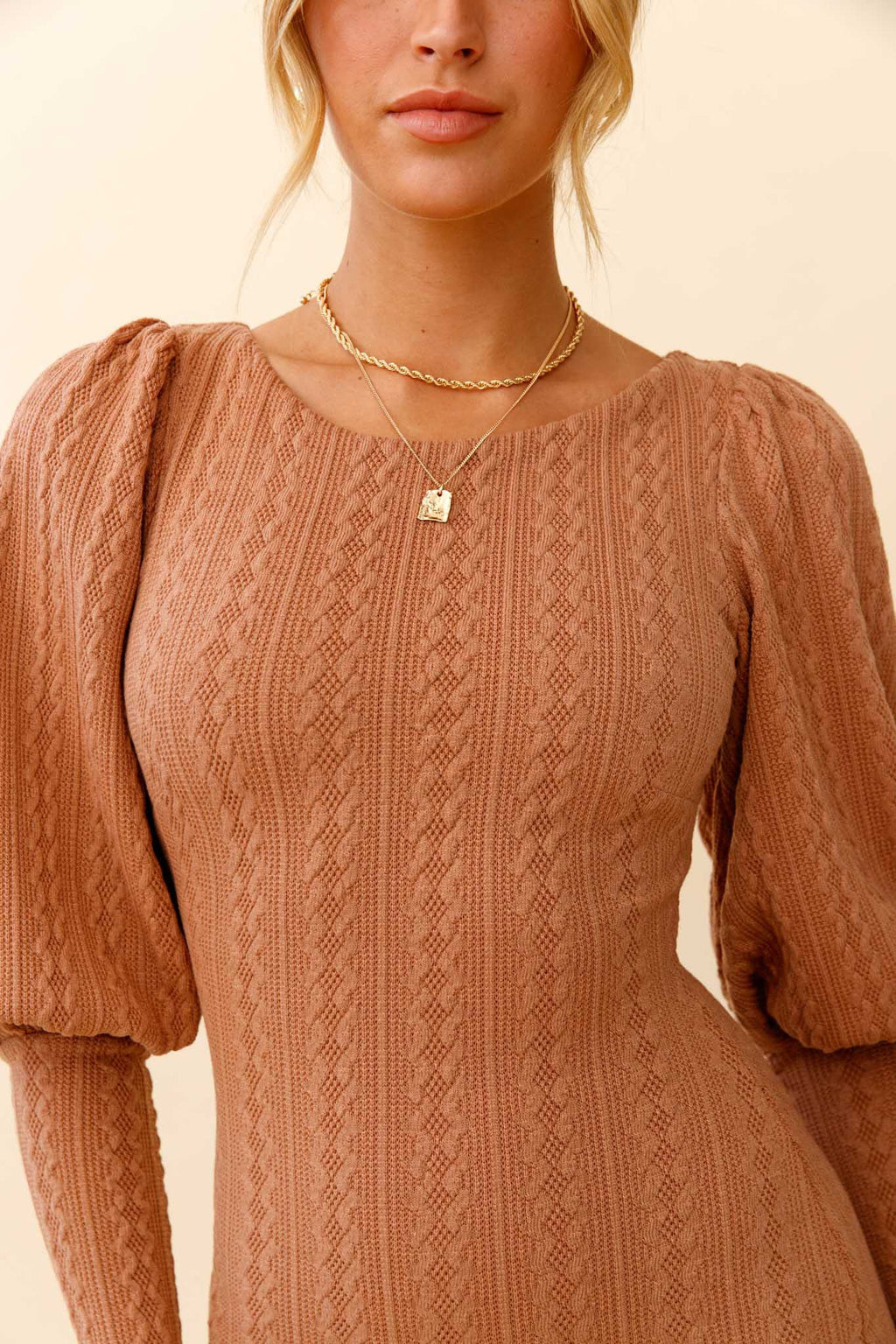 Moneymaker Lantern Sleeve Mini Dress Mocha by Selfie Leslie