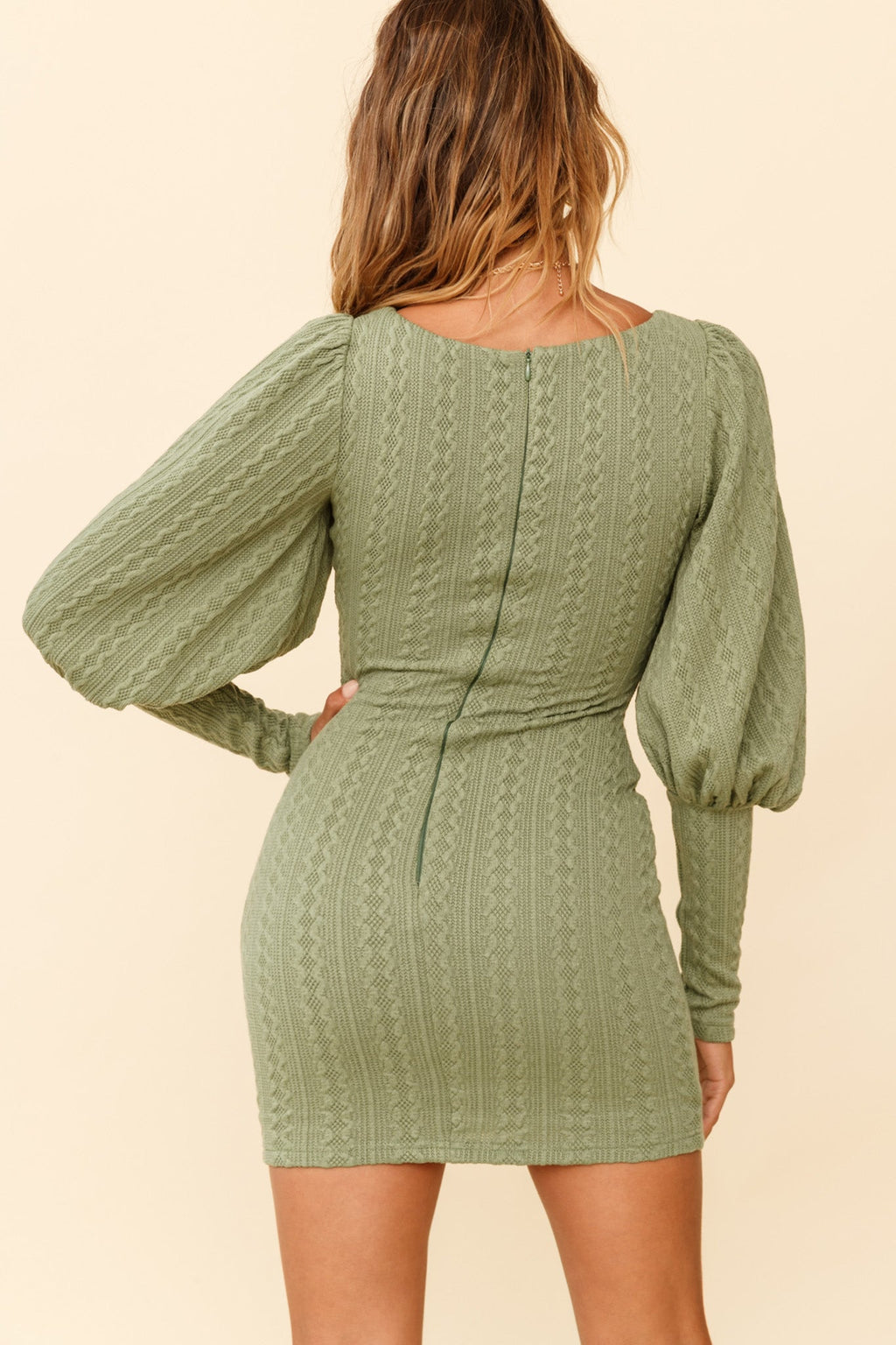 Moneymaker Lantern Sleeve Mini Dress Sage by Selfie Leslie