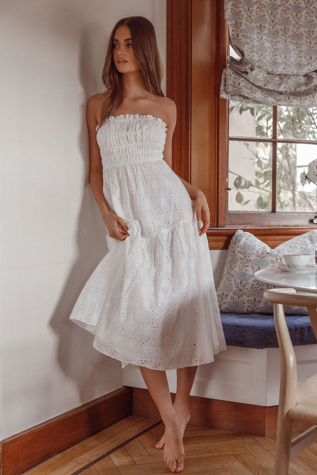 Chasing Sunshine Strapless Midi Dress White by Selfie Leslie Australia