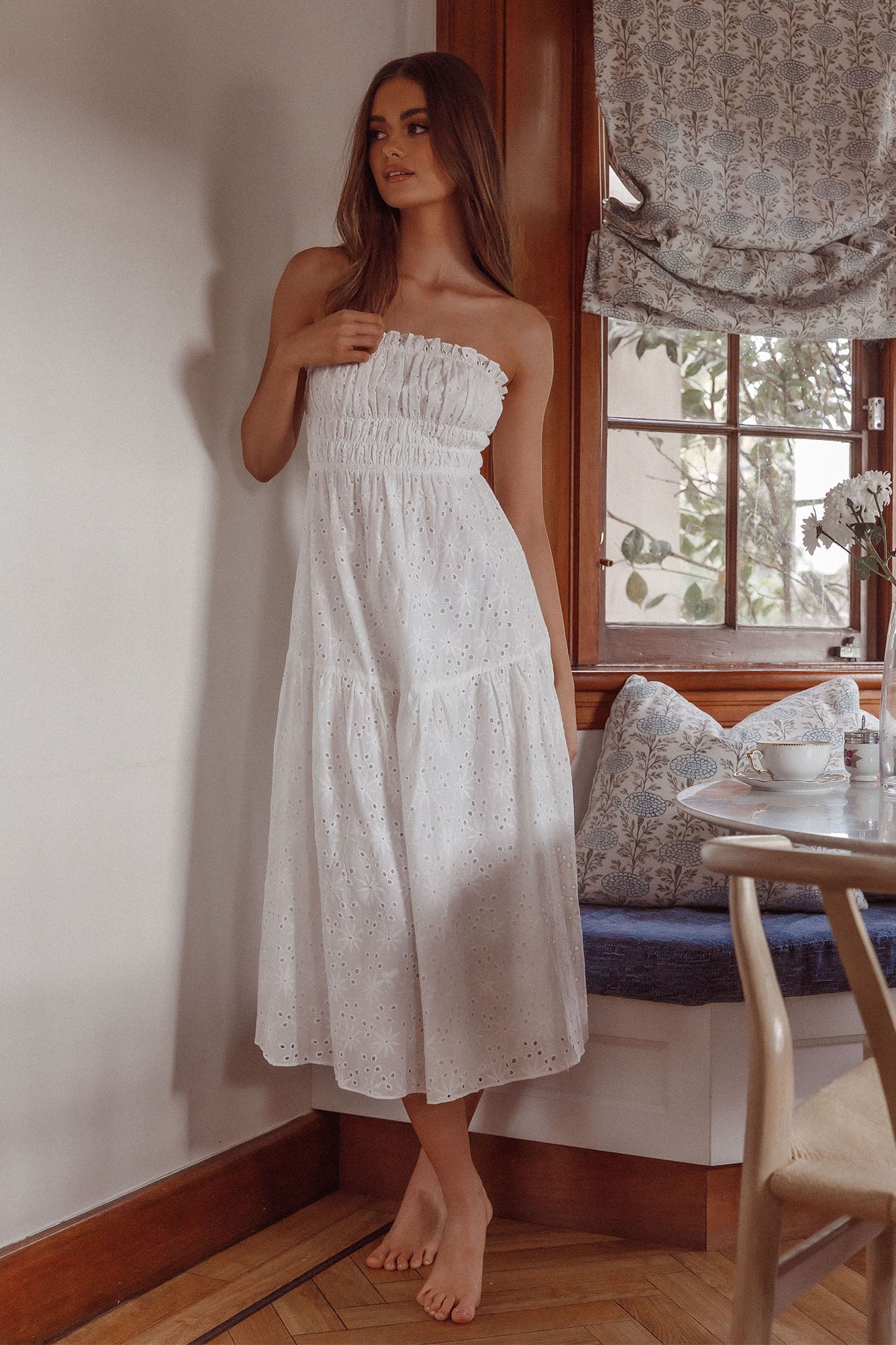 Chasing Sunshine Strapless Midi Dress White by Selfie Leslie Australia