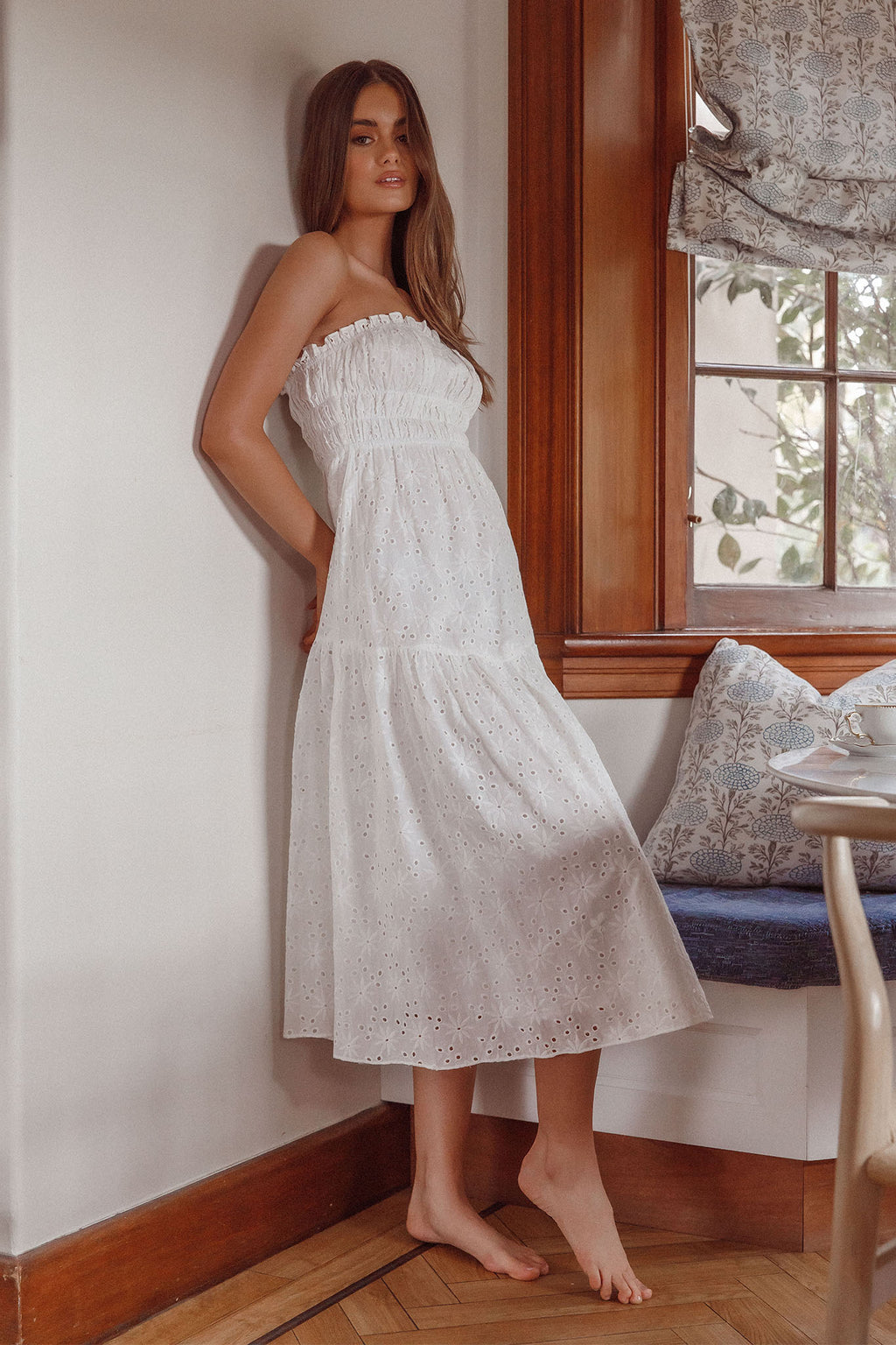 Chasing Sunshine Strapless Midi Dress White by Selfie Leslie Australia