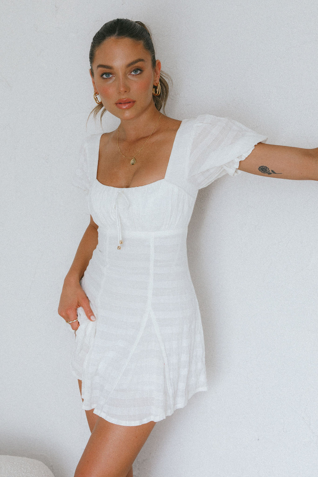 Promise Keepers Puff Sleeve Mini Dress White by Selfie Leslie Australia