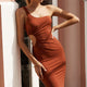 Nikola One-Shoulder Cut-Out Feature Knee Length Dress Cinnamon