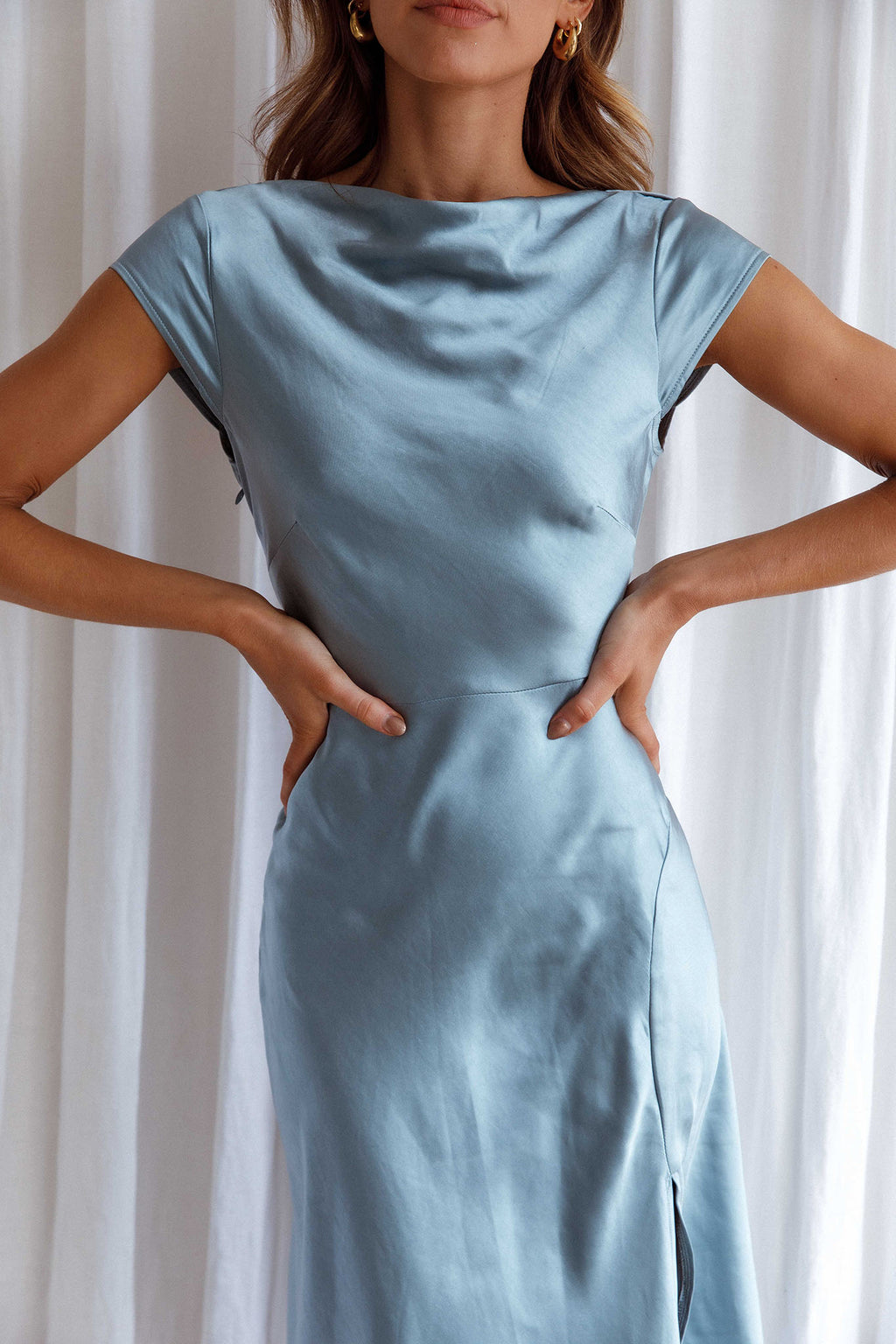 Lucinda Twist Back Midi Dress Blue by Selfie Leslie Australia