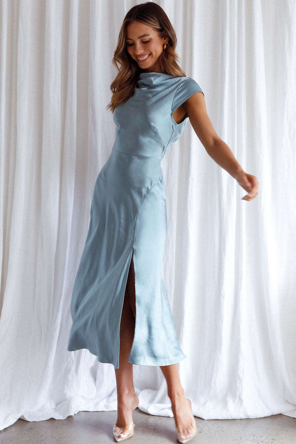 Lucinda Twist Back Midi Dress Blue by Selfie Leslie Australia