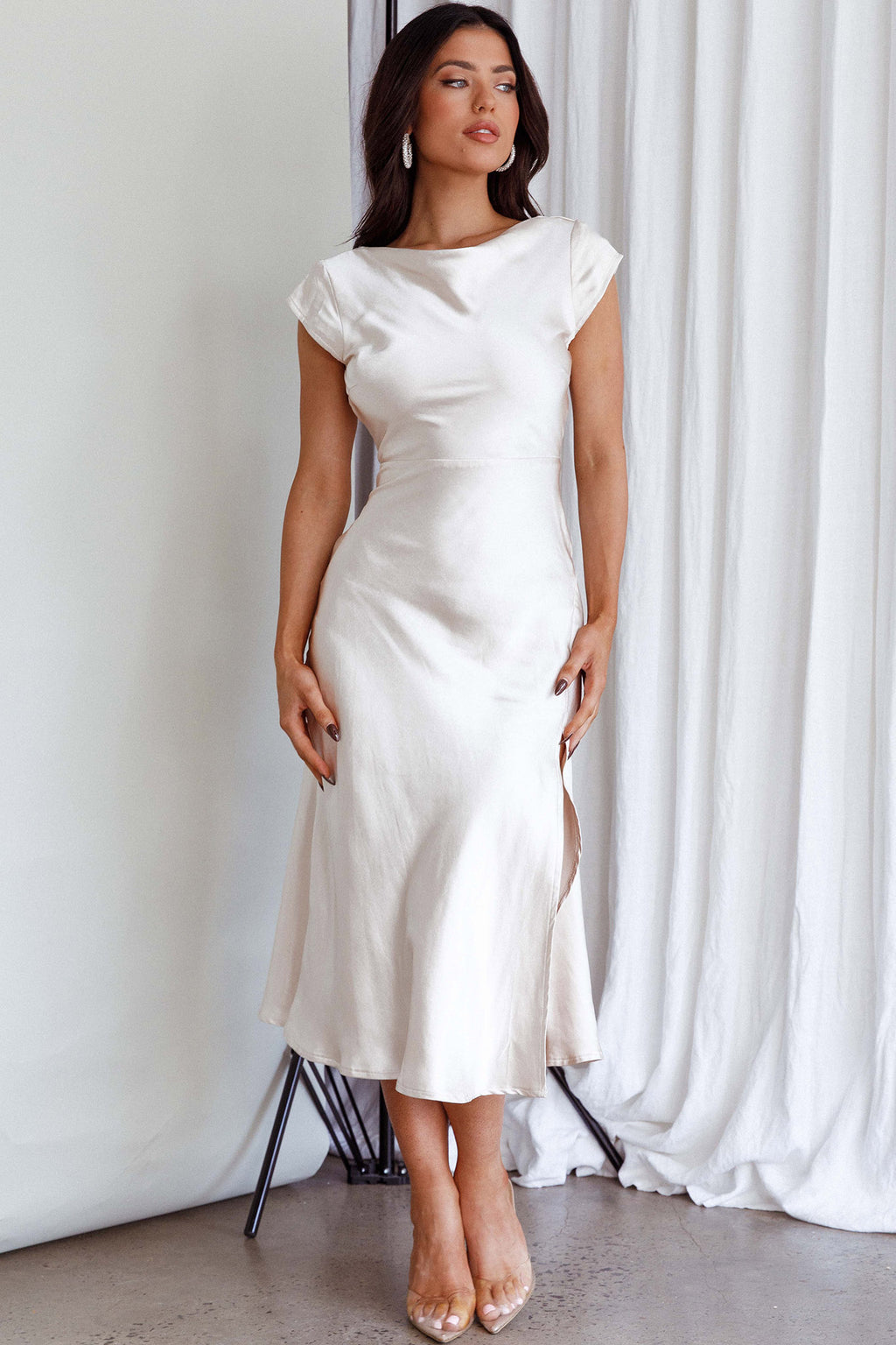 Lucinda Twist Back Midi Dress Champagne by Selfie Leslie Australia