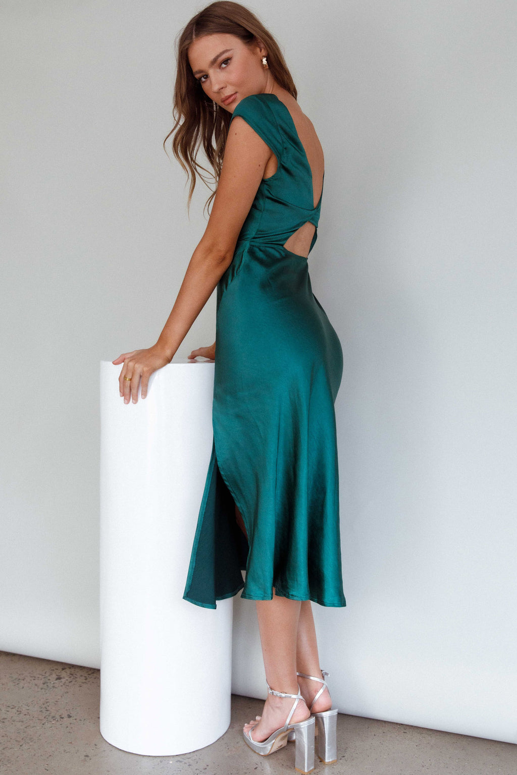 Lucinda Twist Back Midi Dress Jade by Selfie Leslie Australia