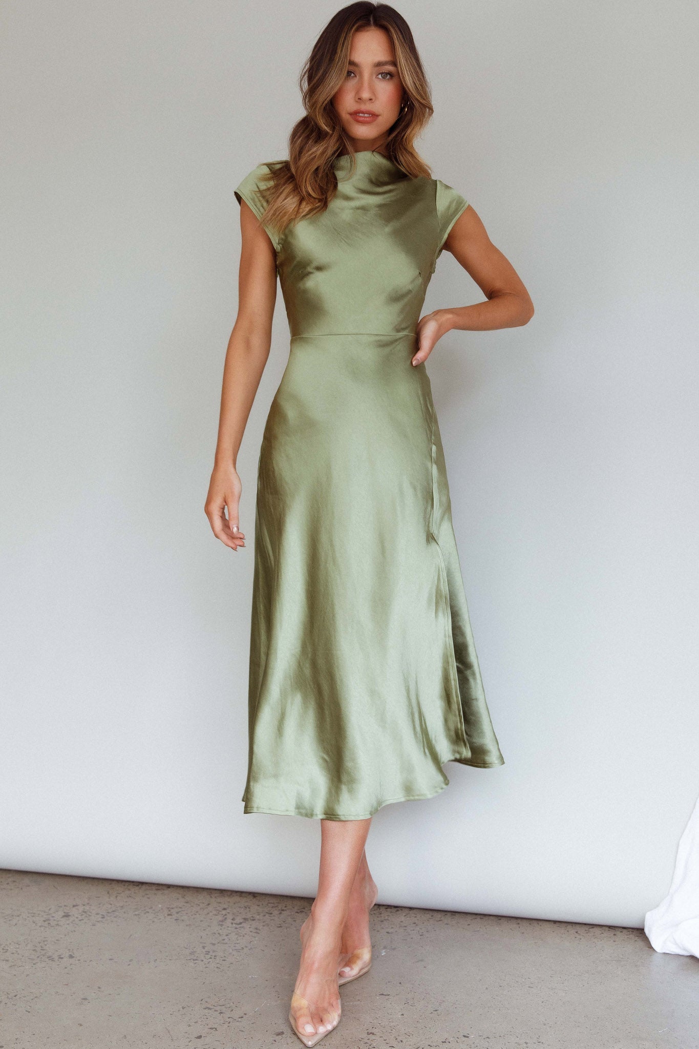 Lucinda Twist Back Midi Dress Olive by Selfie Leslie Australia