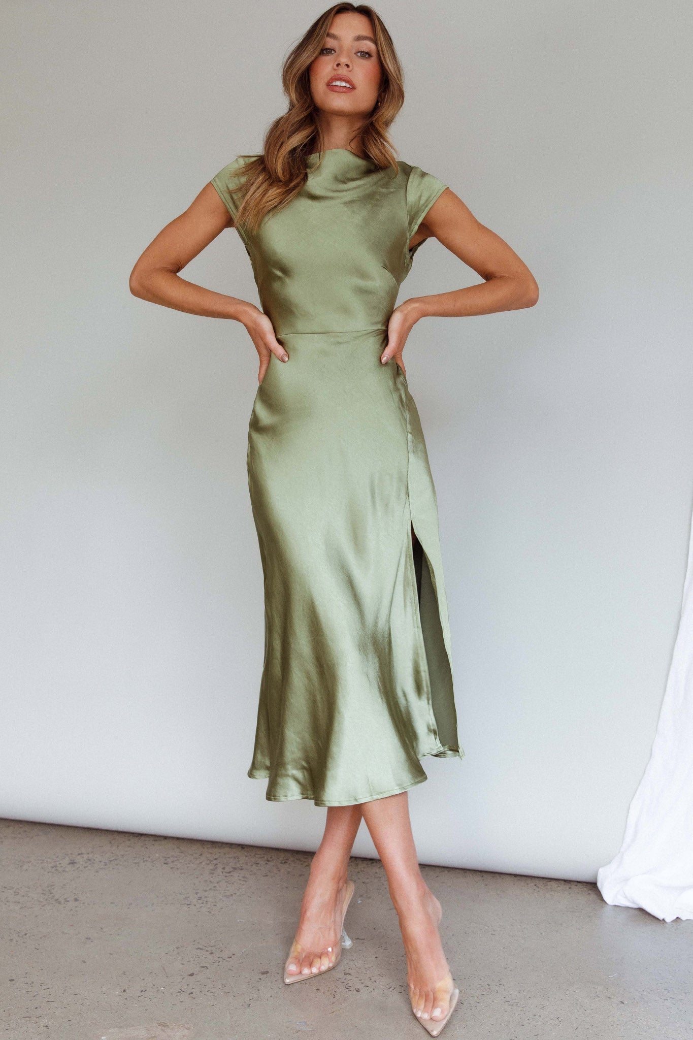Lucinda Twist Back Midi Dress Olive by Selfie Leslie Australia