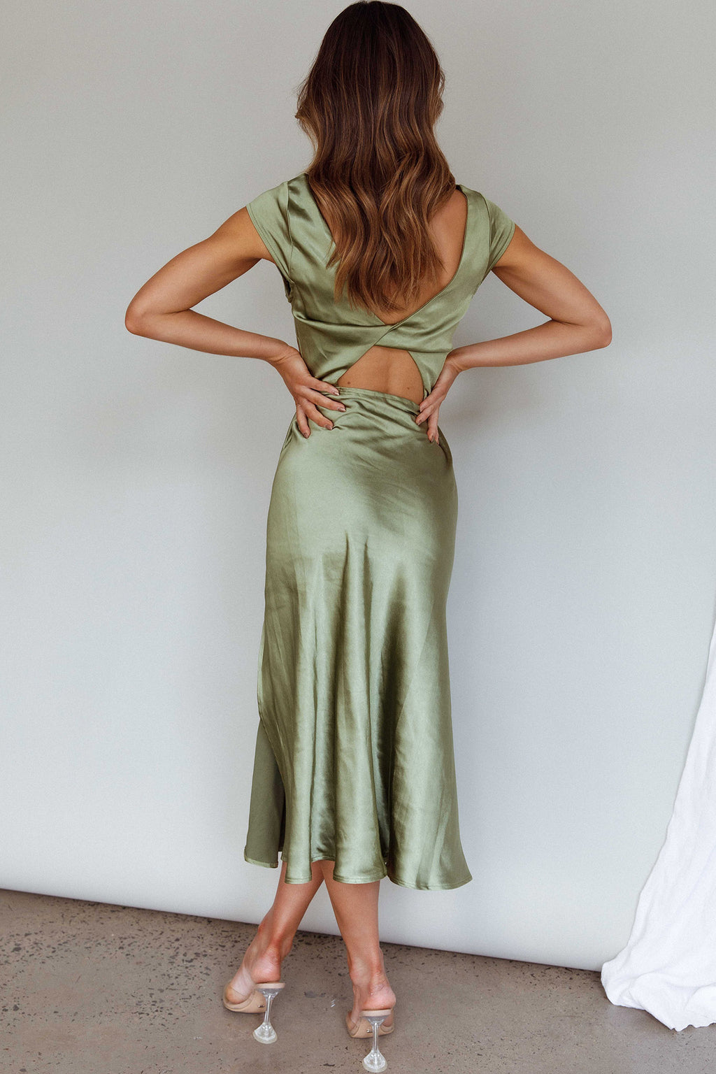 Lucinda Twist Back Midi Dress Olive by Selfie Leslie Australia
