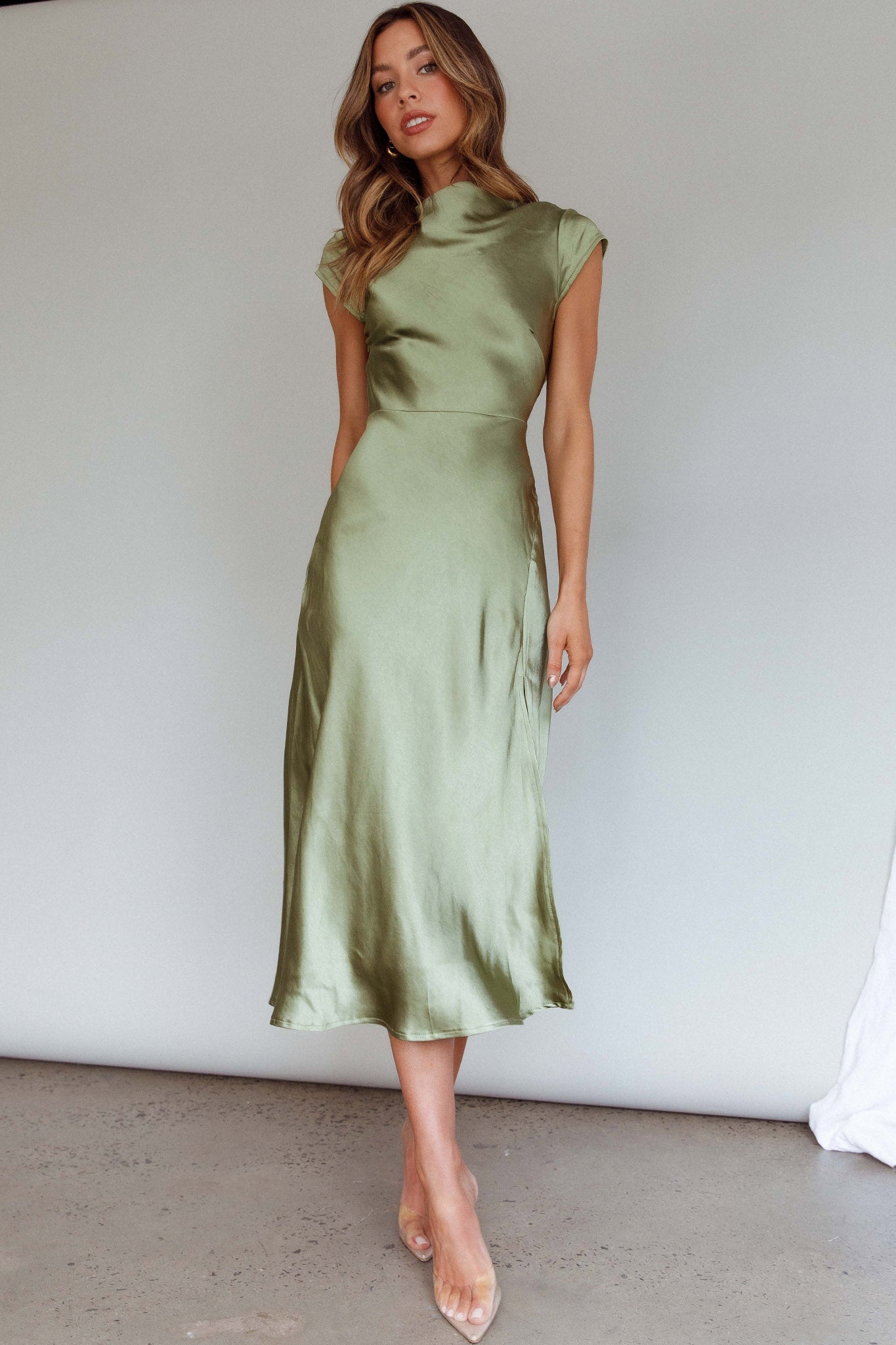 Lucinda Twist Back Midi Dress Olive by Selfie Leslie Australia