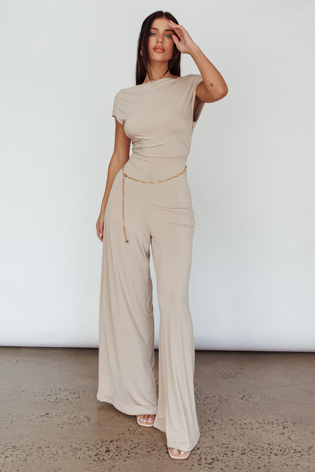 Lucinda Twist Back Jumpsuit Oat by Selfie Leslie Australia