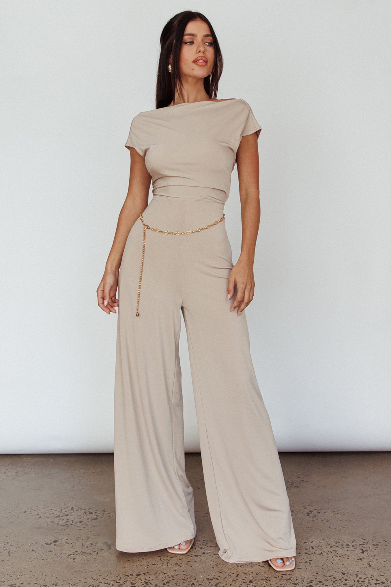 Lucinda Twist Back Jumpsuit Oat by Selfie Leslie Australia