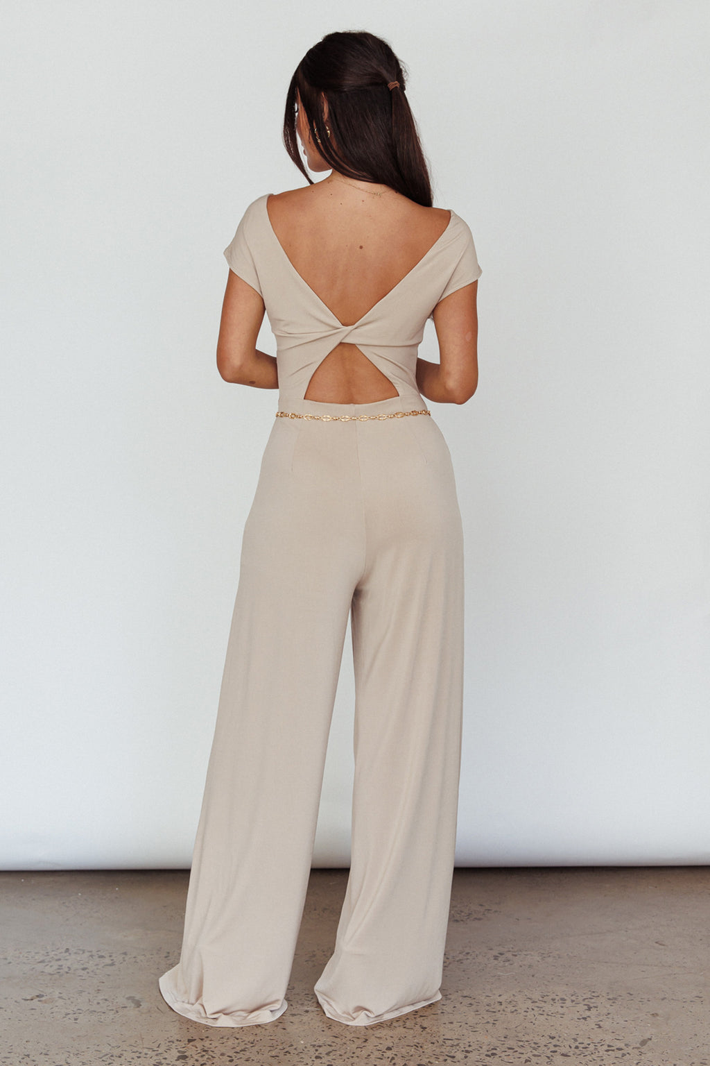 Lucinda Twist Back Jumpsuit Oat by Selfie Leslie Australia