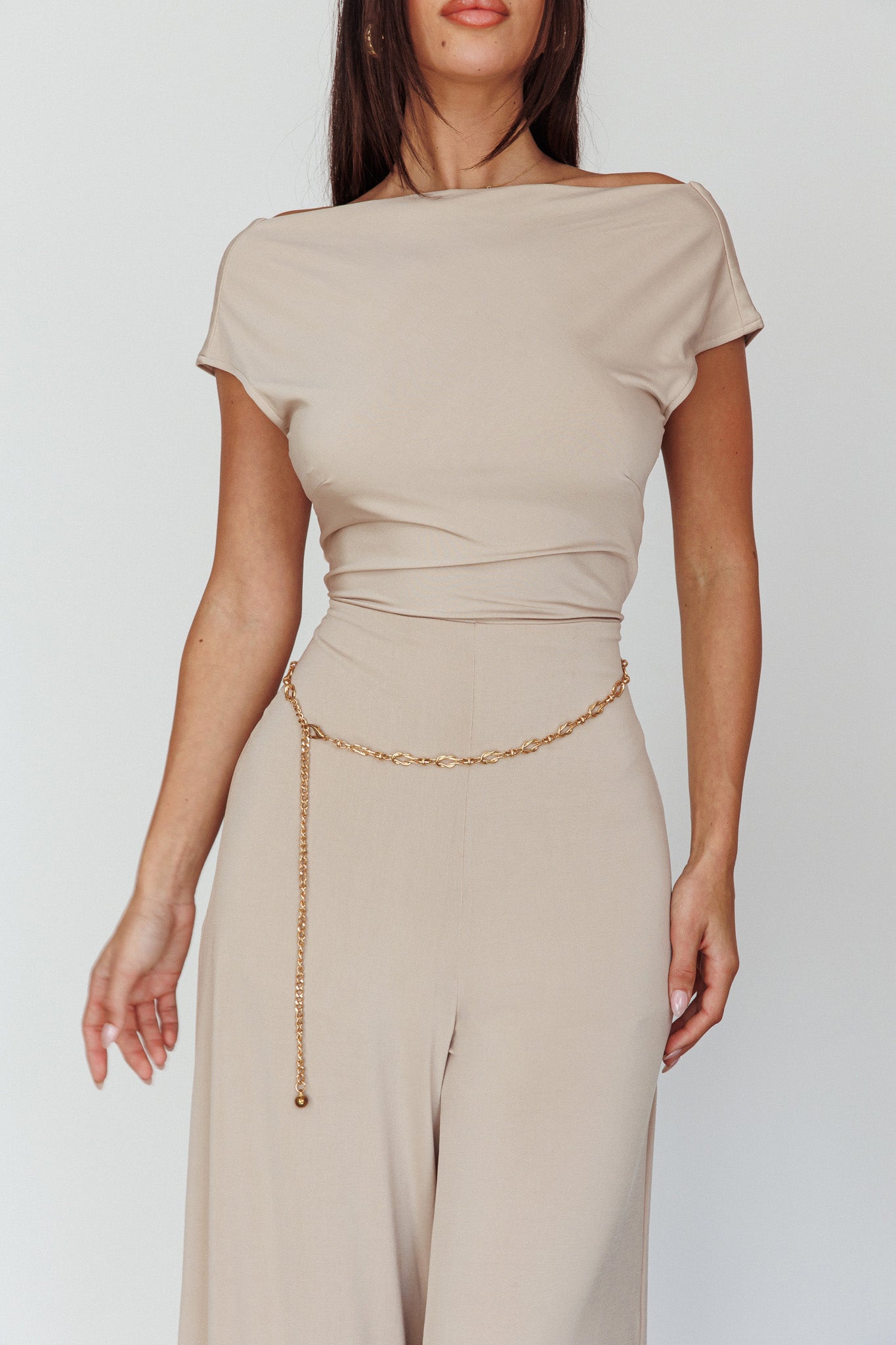 Lucinda Twist Back Jumpsuit Oat by Selfie Leslie Australia