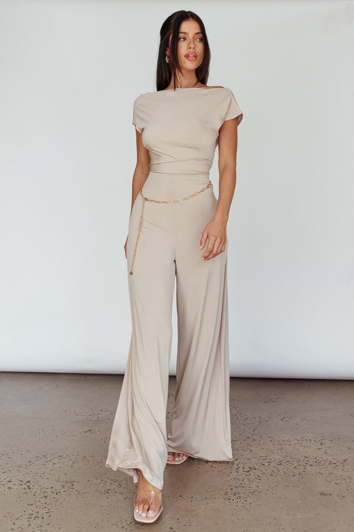 Lucinda Twist Back Jumpsuit Oat by Selfie Leslie Australia
