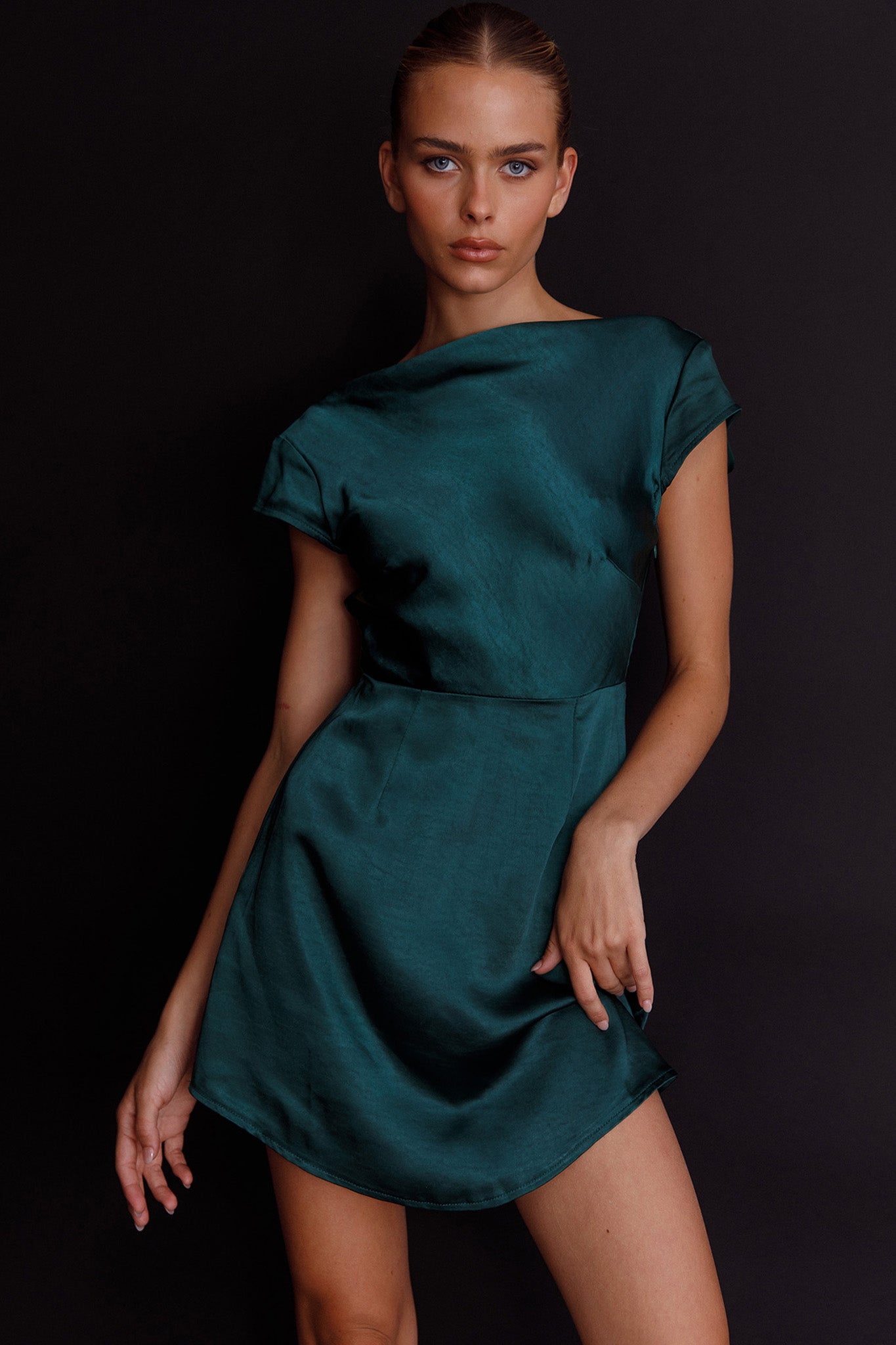 Lucinda Twist Back Mini Dress Jade by Selfie Leslie