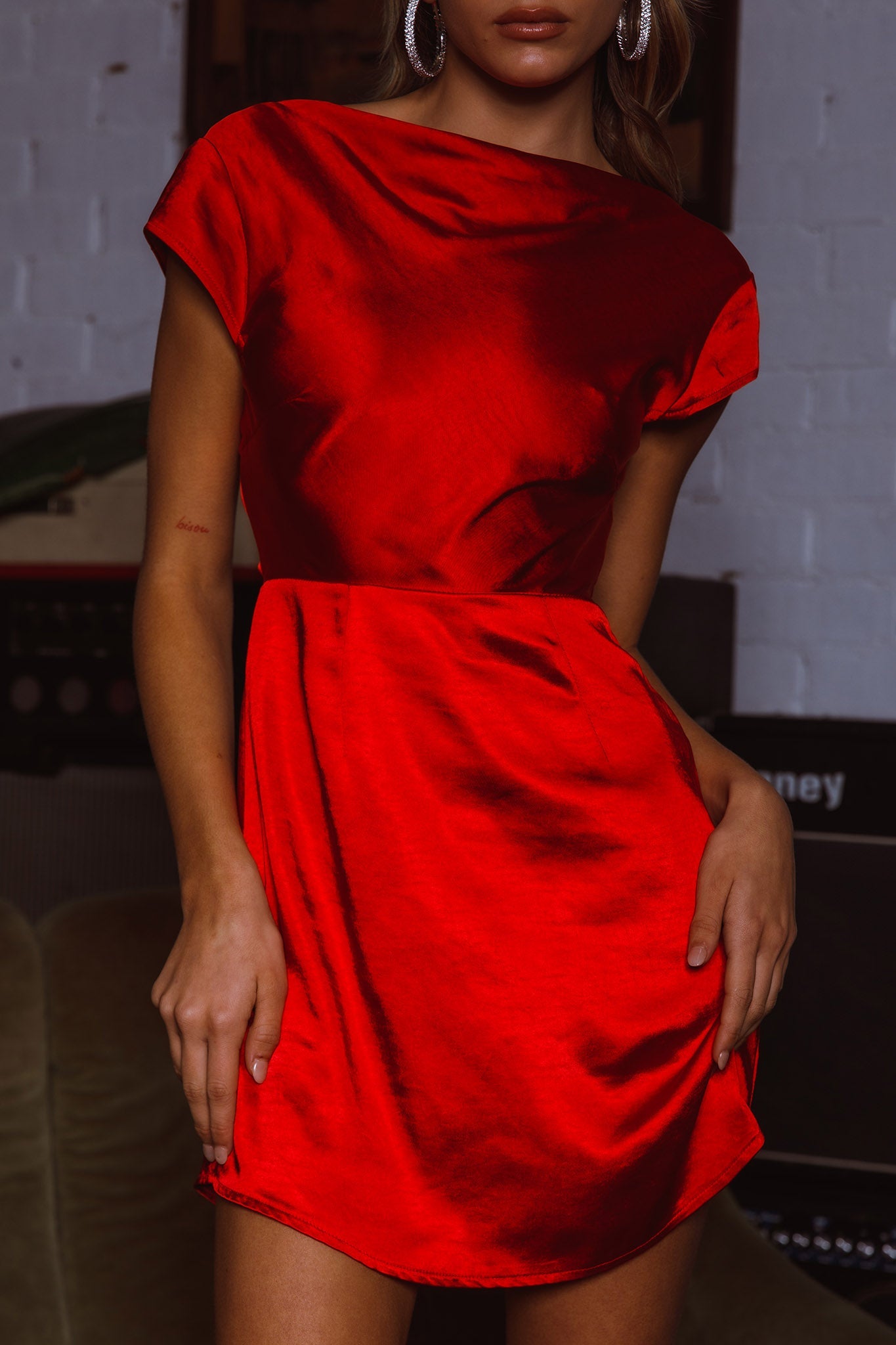 Lucinda Twist Back Mini Dress Red by Selfie Leslie