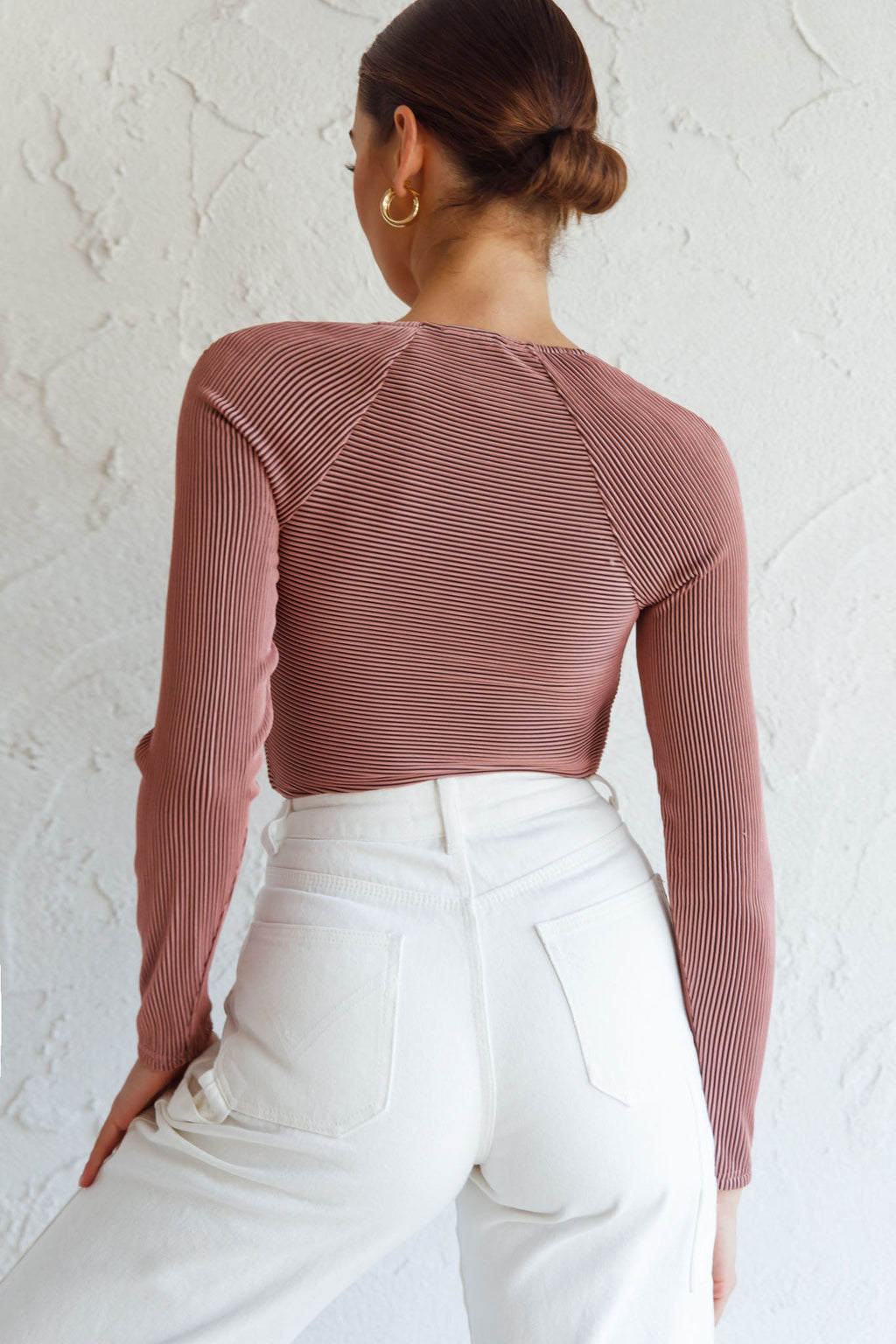 Villa Laguna Twist Bust Long Sleeve Crop Top Blush by Selfie Leslie
