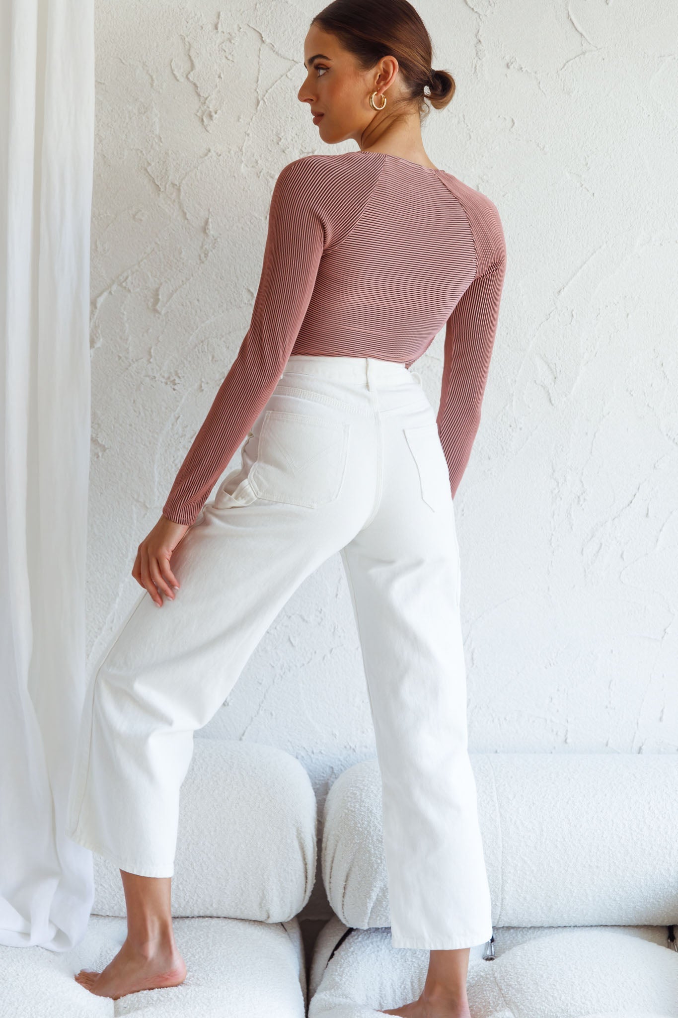 Villa Laguna Twist Bust Long Sleeve Crop Top Blush by Selfie Leslie