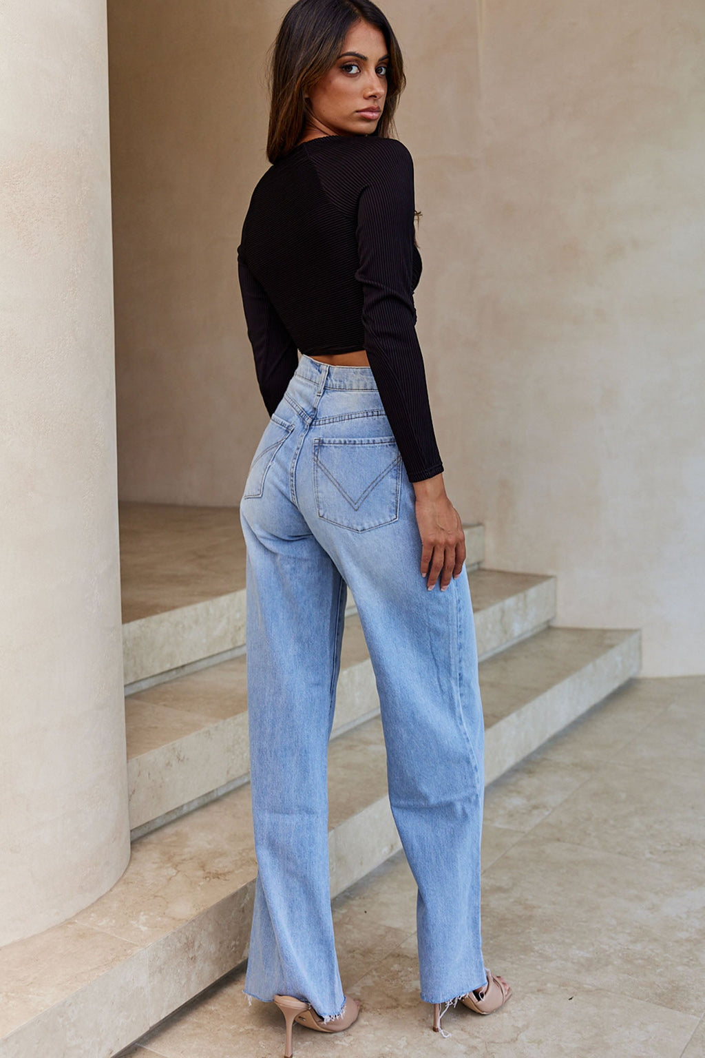 Villa Laguna Twist Bust Long Sleeve Crop Top Black by Selfie Leslie