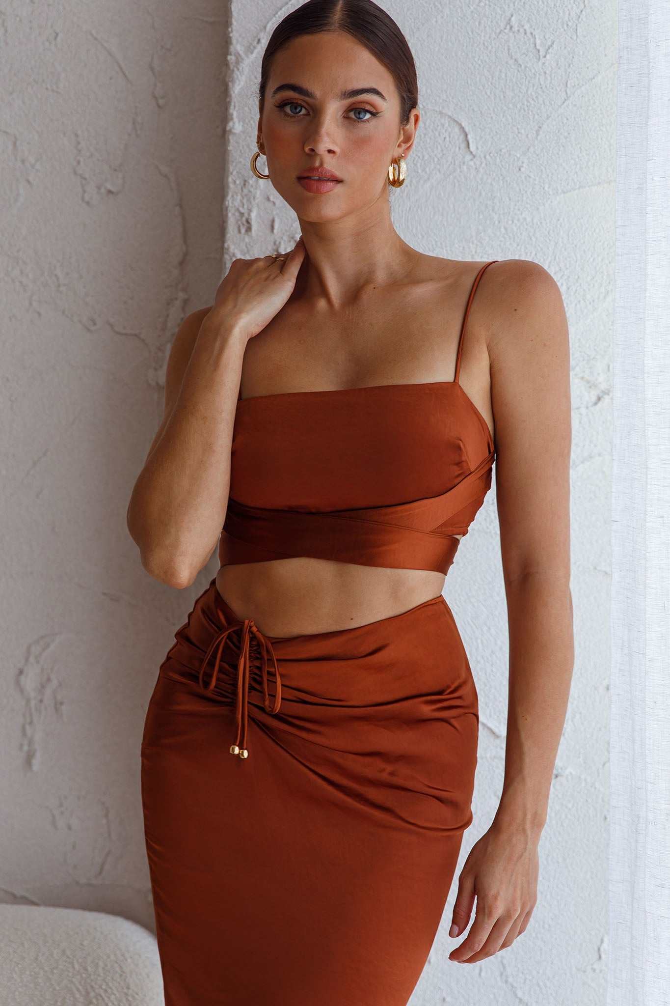 Desert Skies Square Neckline Tie Back Crop Top Chocolate by Selfie Leslie