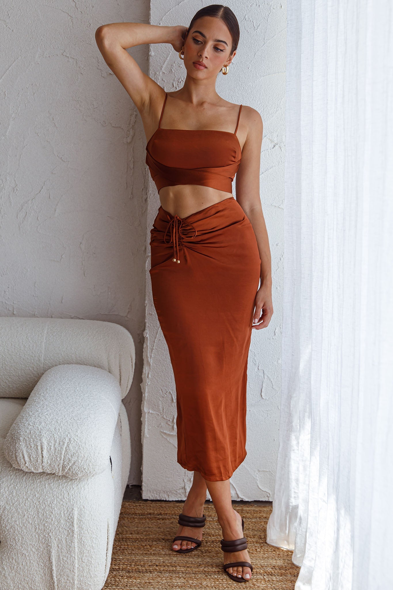 Desert Skies Square Neckline Tie Back Crop Top Chocolate by Selfie Leslie