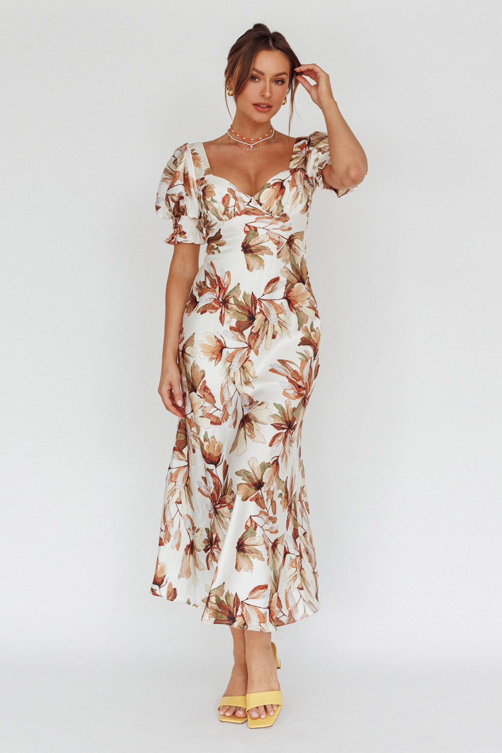 Brigita Tied Back Midi Dress Floral Brown by Selfie Leslie Australia
