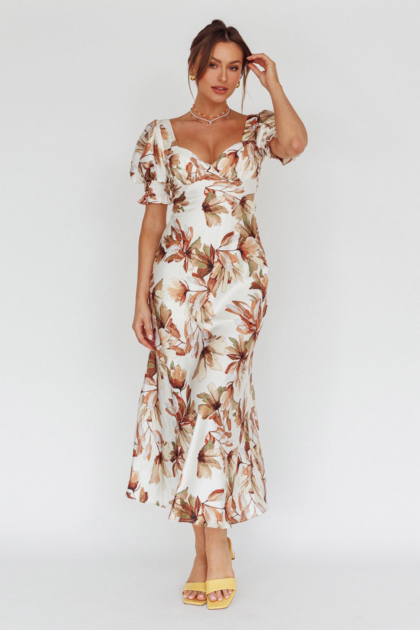 Brigita Tied Back Midi Dress Floral Brown by Selfie Leslie Australia