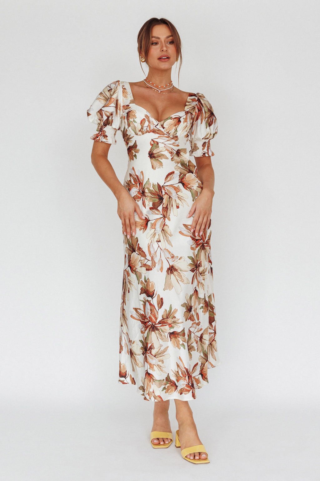 Brigita Tied Back Midi Dress Floral Brown by Selfie Leslie Australia