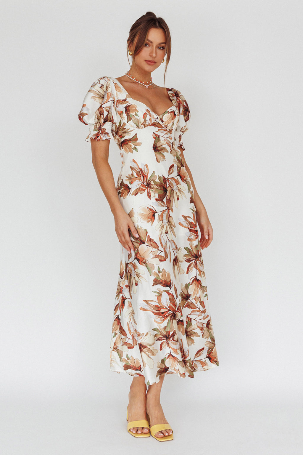 Brigita Tied Back Midi Dress Floral Brown by Selfie Leslie Australia