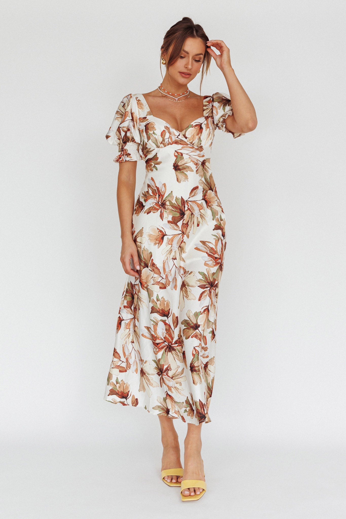 Brigita Tied Back Midi Dress Floral Brown by Selfie Leslie Australia