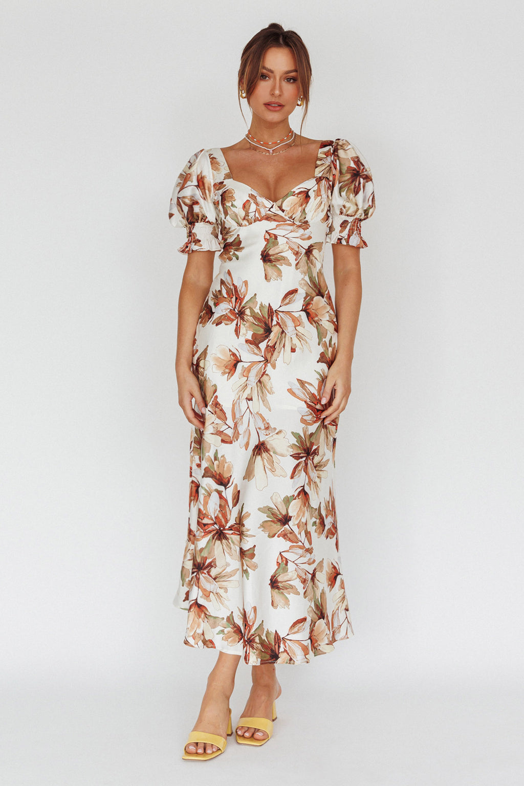 Brigita Tied Back Midi Dress Floral Brown by Selfie Leslie Australia
