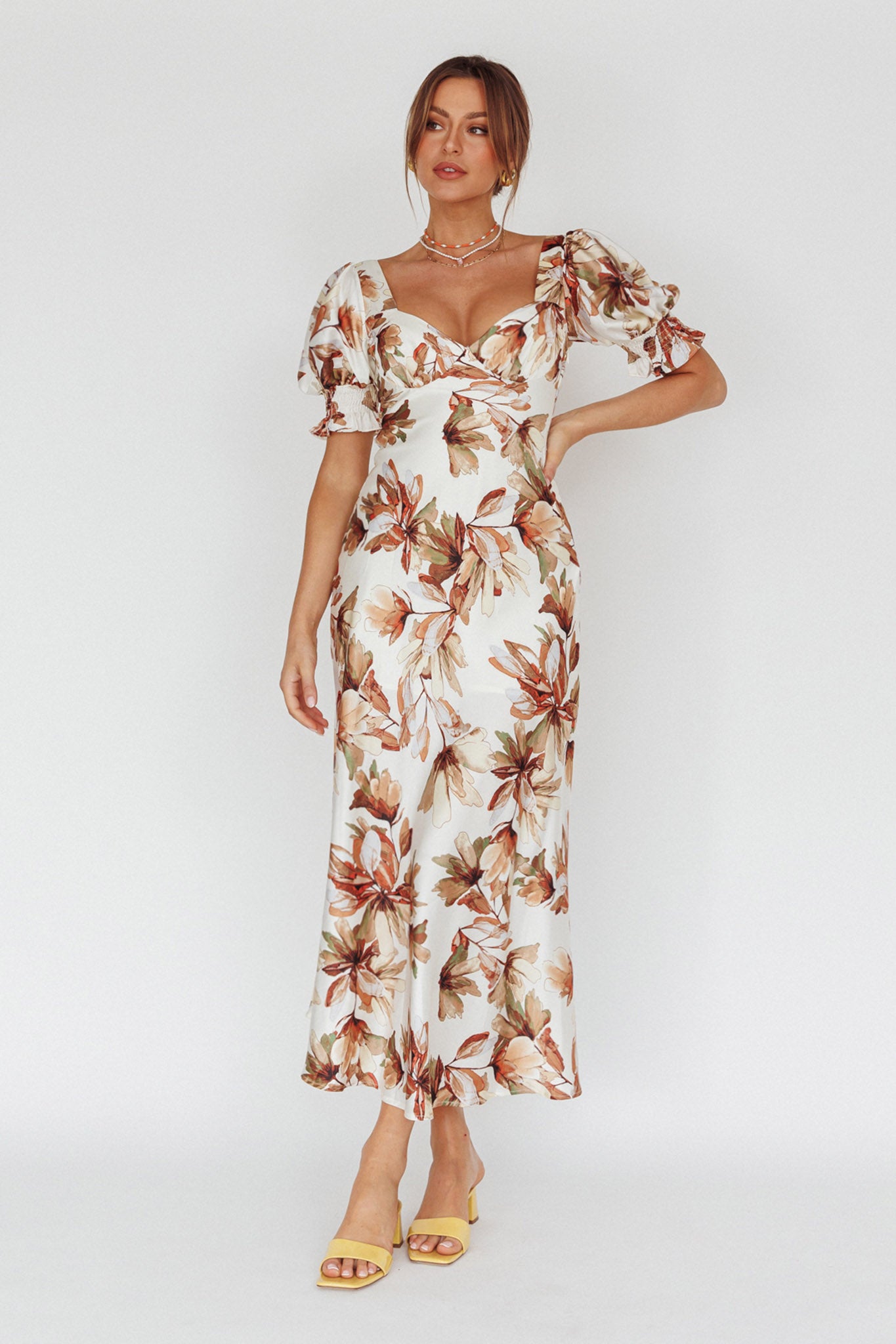 Brigita Tied Back Midi Dress Floral Brown by Selfie Leslie Australia