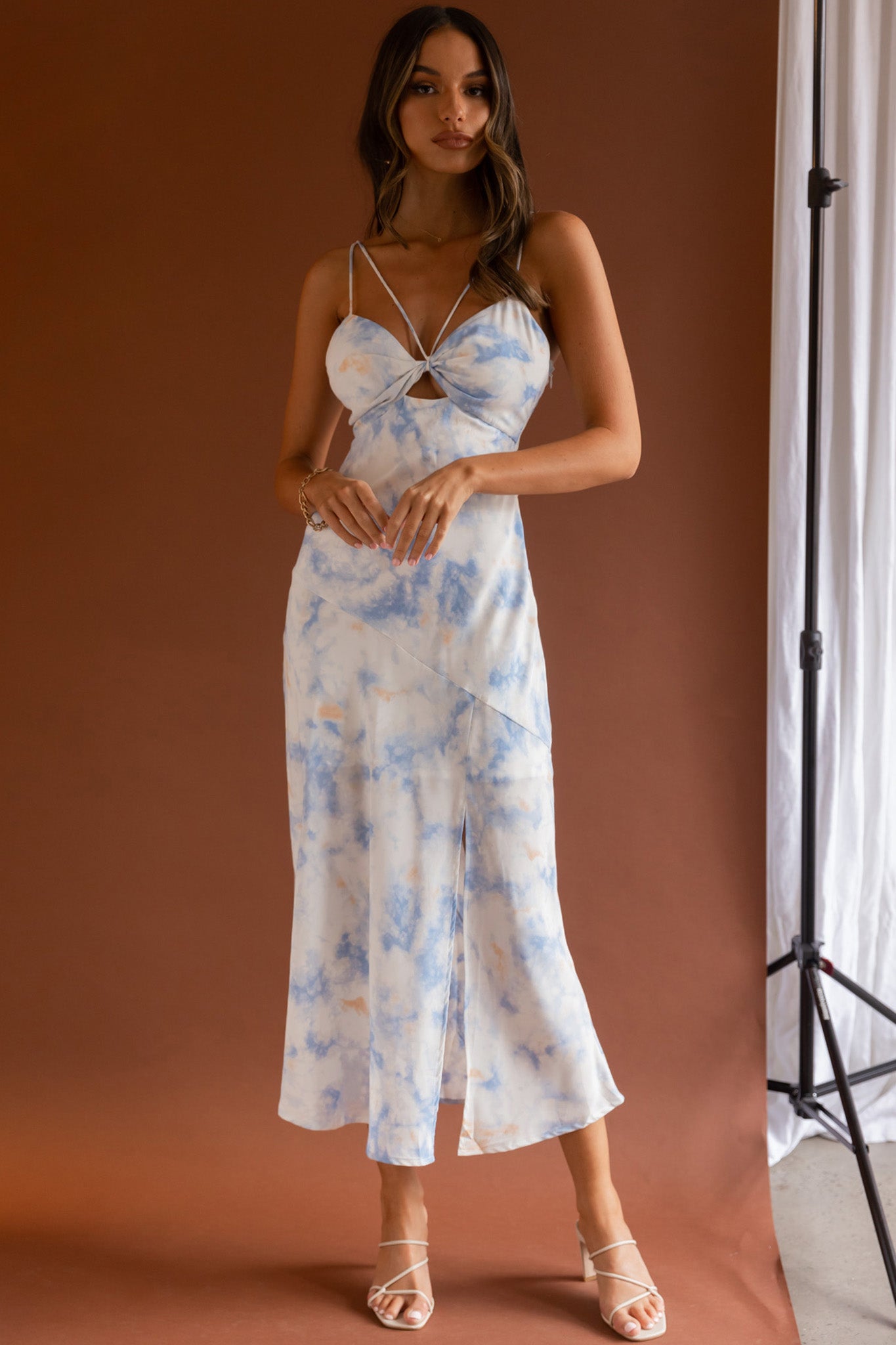 She Reigns Twist Bust Split Midi Dress Tie Dye Blue by Selfie Leslie