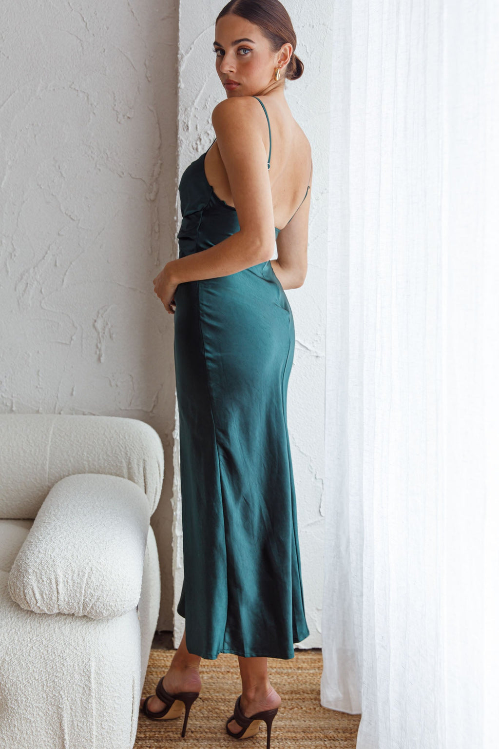 Invite Only Twisted Bust Satin Midi Dress Jade by Selfie Leslie