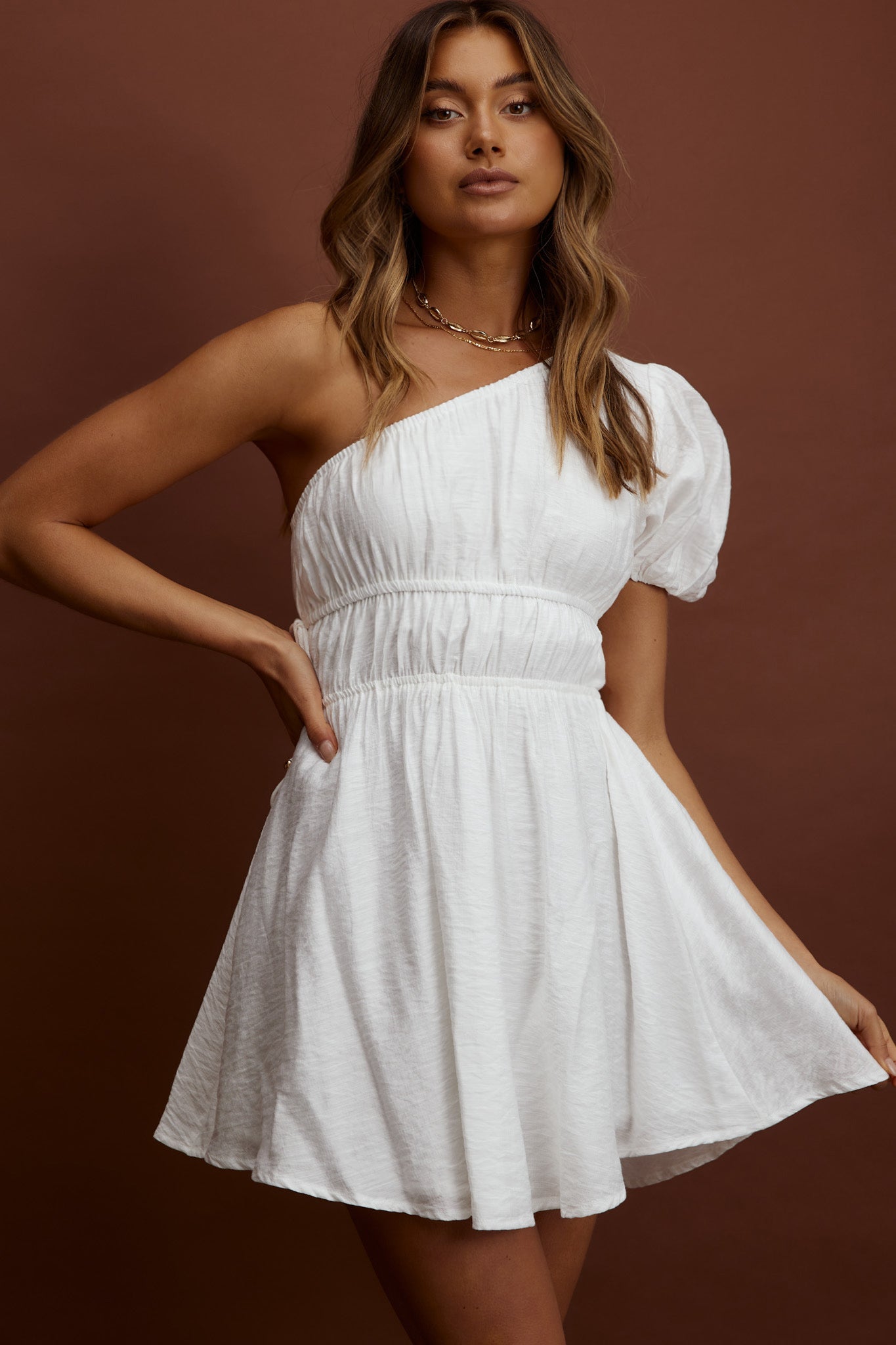 True Heart One-Shoulder A-Line Dress White by Selfie Leslie