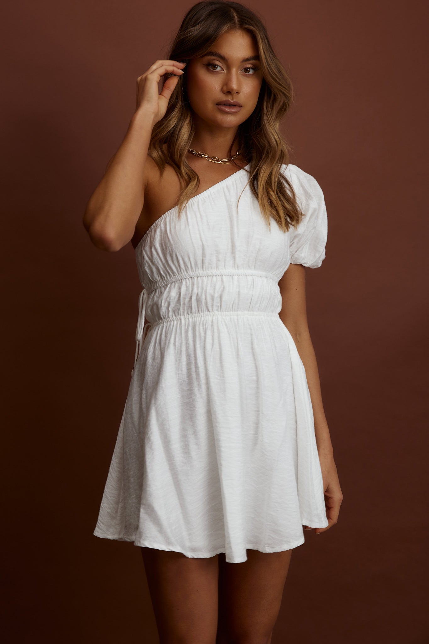 True Heart One-Shoulder A-Line Dress White by Selfie Leslie