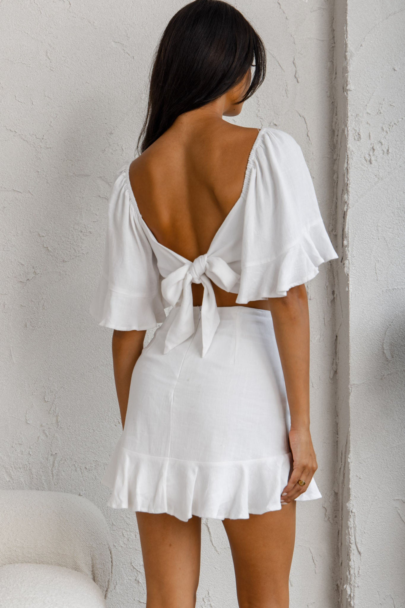 Hand In Mine Crossover Bodice Bell Sleeve Crop Top White by Selfie Leslie