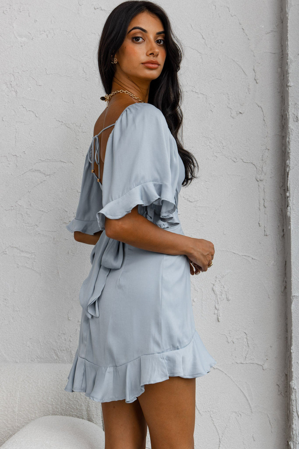 Hand In Mine Ruffle Hem Dress Blue by Selfie Leslie